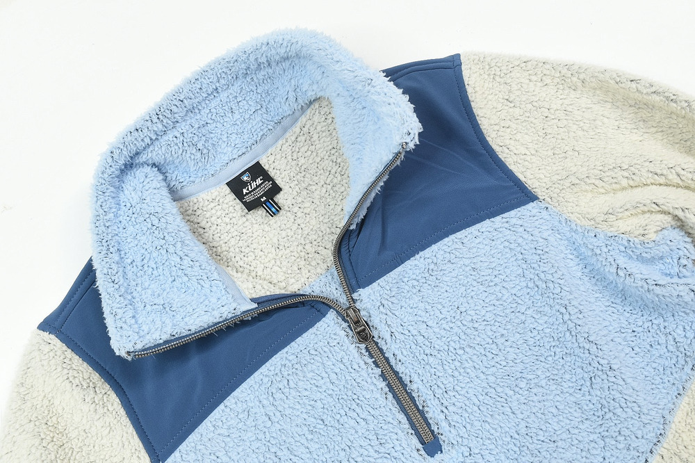 KUHL Prism 1/2 Zip Fleece Jacket Womens Medium Blue Beige Long Sleeve Pullover